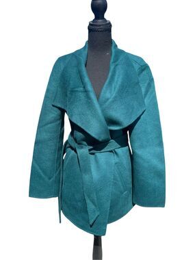 J. Jill womens M Deep Teal Wool Angora rabbit hair Blend Wrap Coat warm